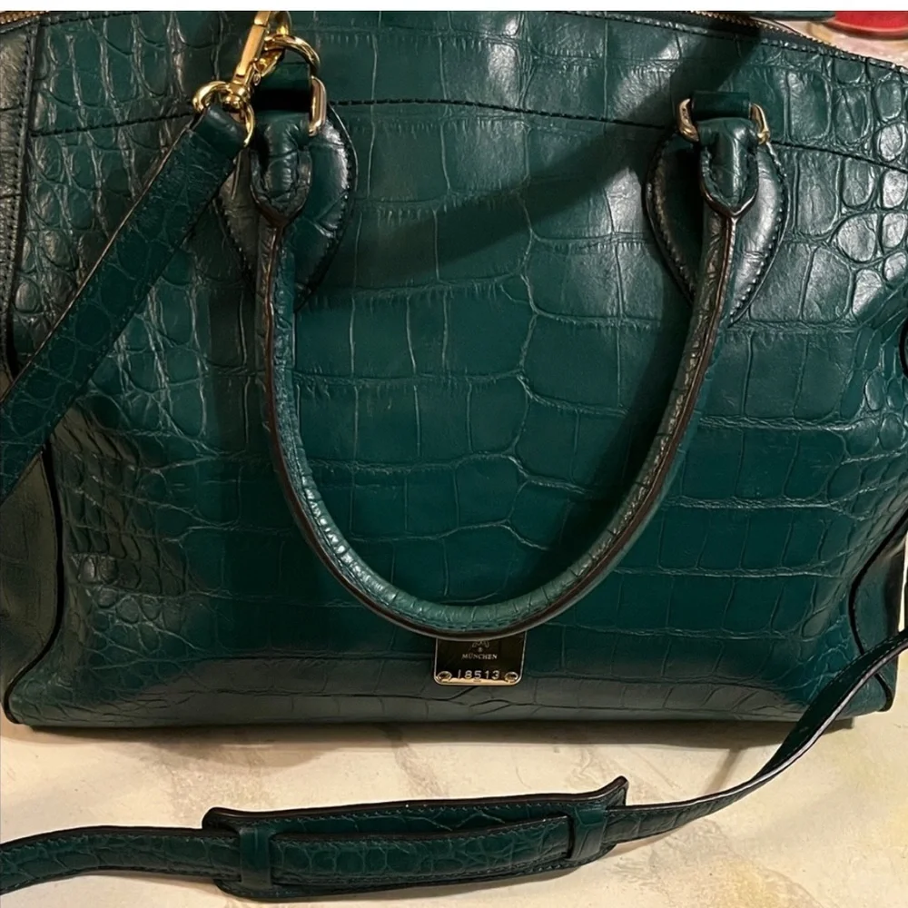 MCM 1st Lady Collection Teal Crocodile-Embossed Satchel